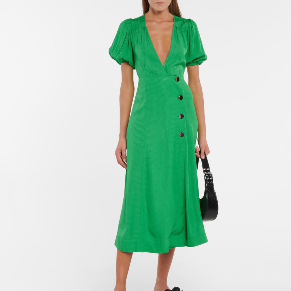 *SOLD* - GANNI Ripstop Puff Sleeve Midi Maxi Wrap Dress Sz: 2 US / 32 EU